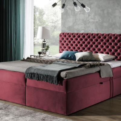 Polsterbett 120x200 CLARITA – Rot + GRATIS Topper