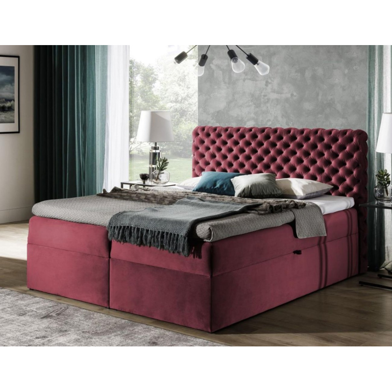 Polsterbett 120x200 CLARITA – Rot + GRATIS Topper