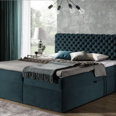 Polsterbett 120x200 CLARITA – Blaugrün + GRATIS Topper