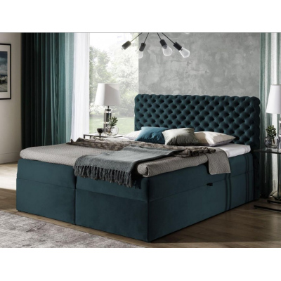 Polsterbett 120x200 CLARITA – Blaugrün + GRATIS Topper