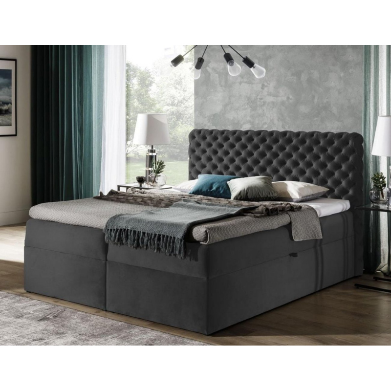 Polsterbett 120x200 CLARITA – Grau + GRATIS Topper