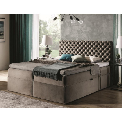 Polsterbett 140x200 CLARITA – Beige + GRATIS Topper