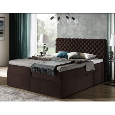 Polsterbett 180x200 CLARITA – Braun + GRATIS Topper