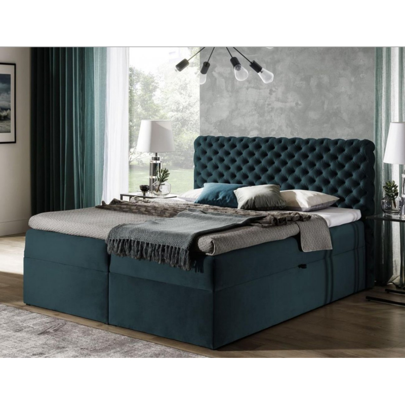 Polsterbett 180x200 CLARITA – Blaugrün + GRATIS Topper