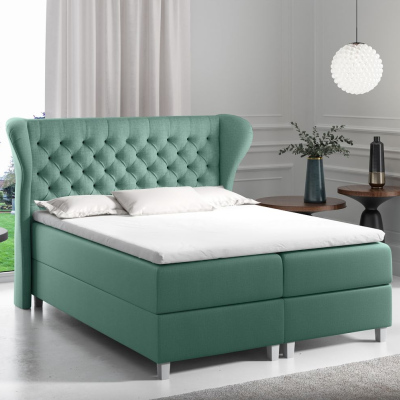 Boxspringbett mit gestepptem Kopfteil 120x200 JUTTA – Grün + GRATIS Topper