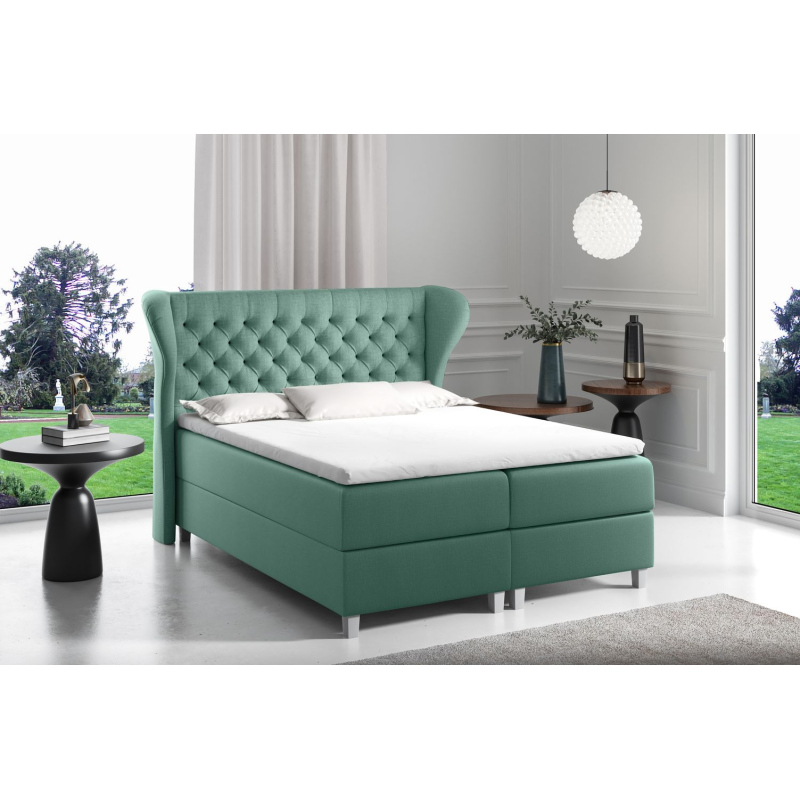 Boxspringbett mit gestepptem Kopfteil 120x200 JUTTA – Grün + GRATIS Topper