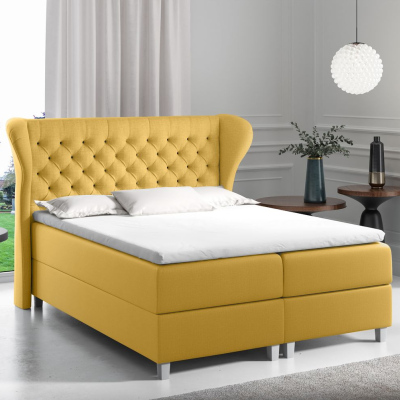 Boxspringbett mit gestepptem Kopfteil 120x200 JUTTA – Gelb + GRATIS Topper