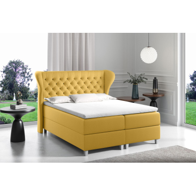 Boxspringbett mit gestepptem Kopfteil 120x200 JUTTA – Gelb + GRATIS Topper