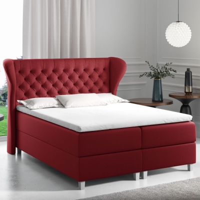 Boxspringbett mit gestepptem Kopfteil 120x200 JUTTA – Rot + GRATIS Topper