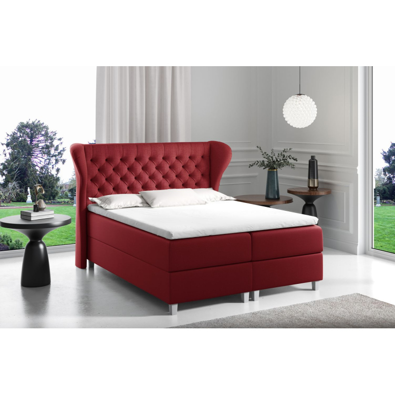 Boxspringbett mit gestepptem Kopfteil 120x200 JUTTA – Rot + GRATIS Topper