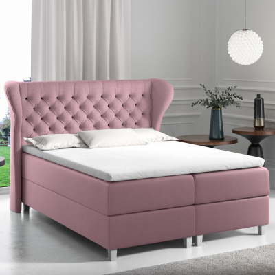 Boxspringbett mit gestepptem Kopfteil 120x200 JUTTA – Lila + GRATIS Topper