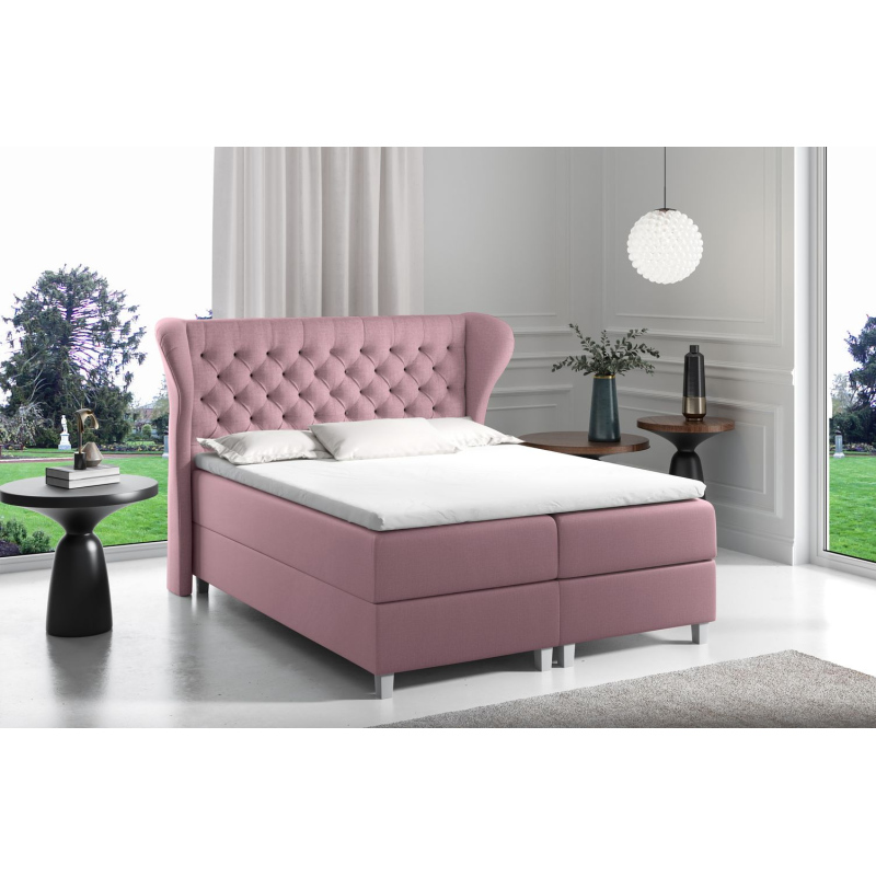 Boxspringbett mit gestepptem Kopfteil 120x200 JUTTA – Lila + GRATIS Topper