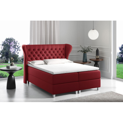 Boxspringbett mit gestepptem Kopfteil 140x200 JUTTA – Rot + GRATIS Topper