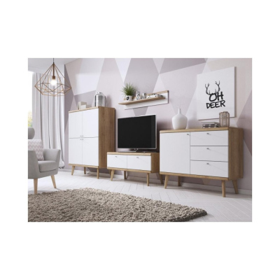 Fernsehtisch 107 cm PAVLIS – Riviera-Eiche / Weiß