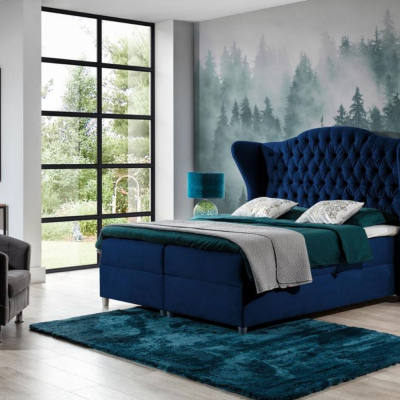 Luxus-Boxspringbett 120x200 RIANA – blau + GRATIS-Topper