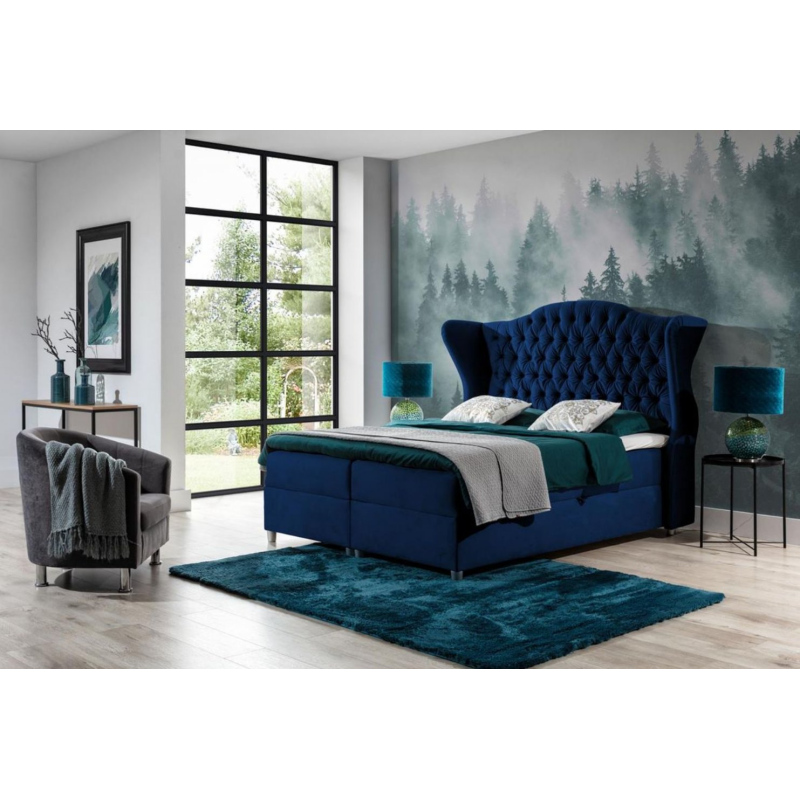 Luxus-Boxspringbett 140x200 RIANA – blau + GRATIS-Topper