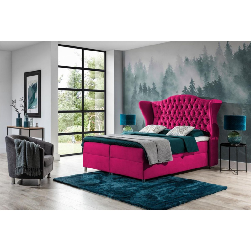 Luxus-Boxspringbett 160x200 RIANA – rosa + GRATIS-Topper