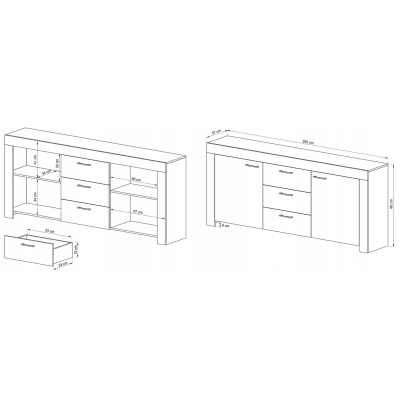 Kombinierte Kommode 200 cm SOFIE – Riviera-Eiche