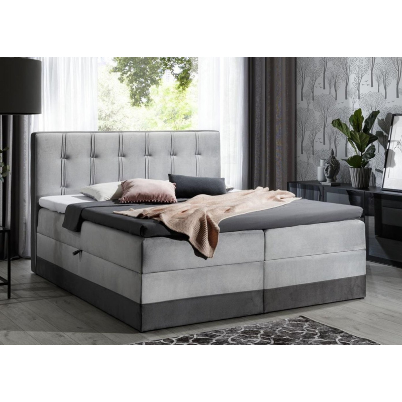 Polsterbett Boxspring 120x200 MARYLIN – Grau + GRATIS Topper