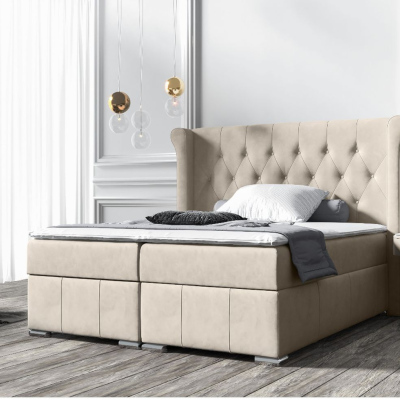 Elegantes Polsterbett 120x200 MAXIMO – hellbeige + Gratis-Topper