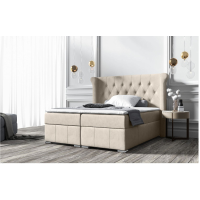 Elegantes Polsterbett 120x200 MAXIMO – hellbeige + Gratis-Topper