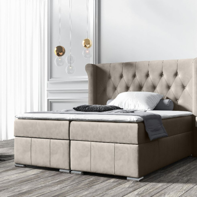 Elegantes Polsterbett 120x200 MAXIMO – dunkelbeige + Gratis-Topper