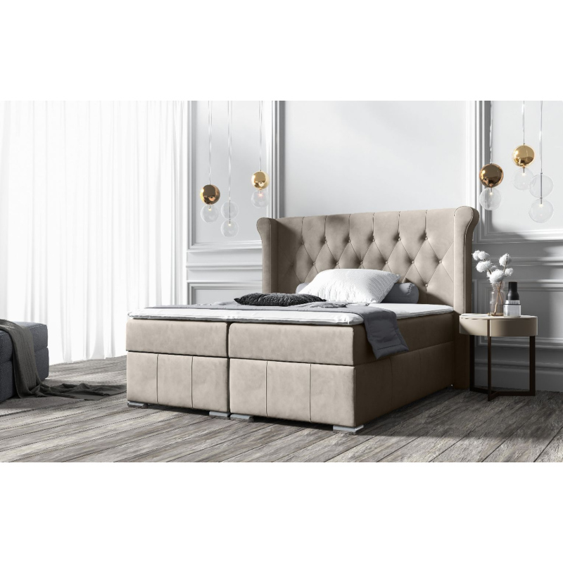 Elegantes Polsterbett 120x200 MAXIMO – dunkelbeige + Gratis-Topper