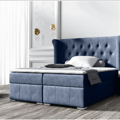 Elegantes Polsterbett 120x200 MAXIMO – blau + Gratis-Topper