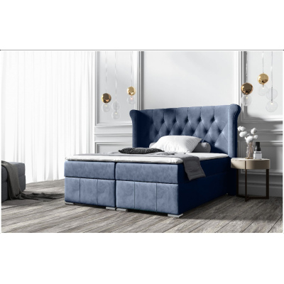 Elegantes Polsterbett 120x200 MAXIMO – blau + Gratis-Topper