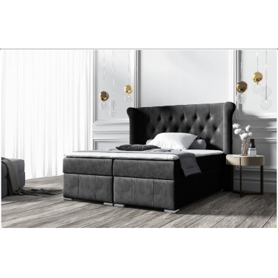 Elegantes Polsterbett 120x200 MAXIMO – schwarz + Gratis-Topper