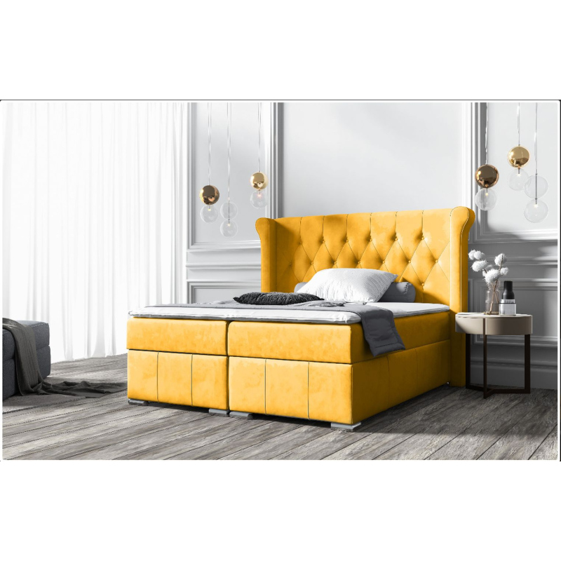 Elegantes Polsterbett 140x200 MAXIMO – gelb + Gratis-Topper