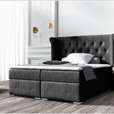 Elegantes Polsterbett 140x200 MAXIMO – schwarz + Gratis-Topper