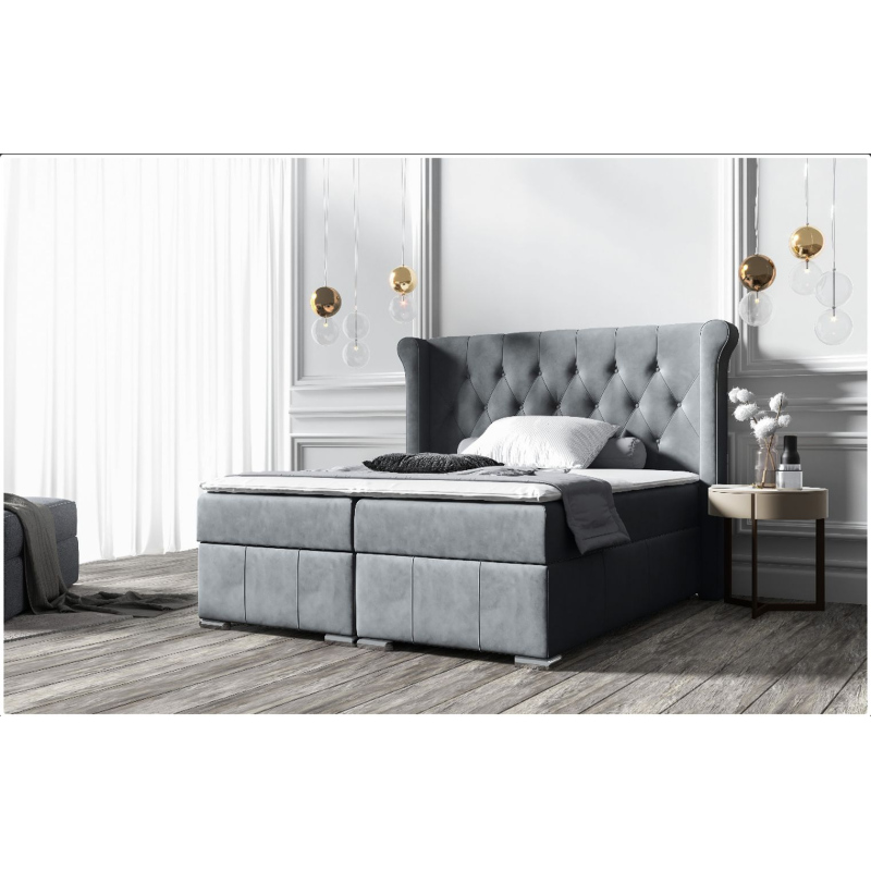 Elegantes Polsterbett 160x200 MAXIMO – grau + Gratis-Topper