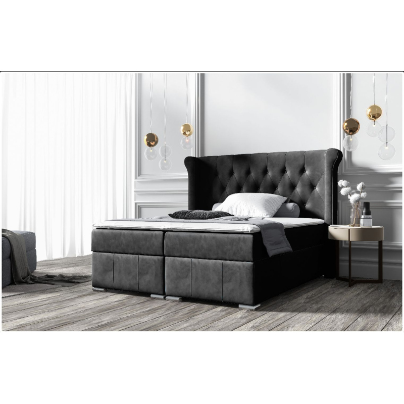 Elegantes Polsterbett 160x200 MAXIMO – schwarz + Gratis-Topper