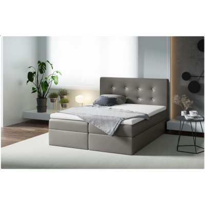 Kontinentales Bett 120x200 VIVIEN 1 – graues Öko-Leder + GRATIS-Topper