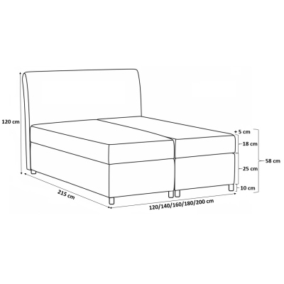 Boxspringbett 120x200 LUCA – Schwarz + GRATIS Topper