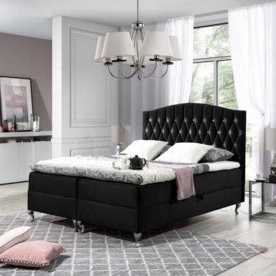 Elegantes Bett 120x200 PEGGY – schwarz + Gratis-Topper