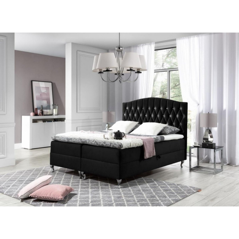 Elegantes Bett 120x200 PEGGY – schwarz + Gratis-Topper