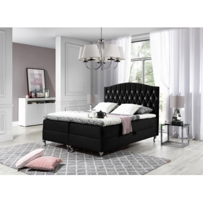 Elegantes Bett 120x200 PEGGY – schwarz + Gratis-Topper