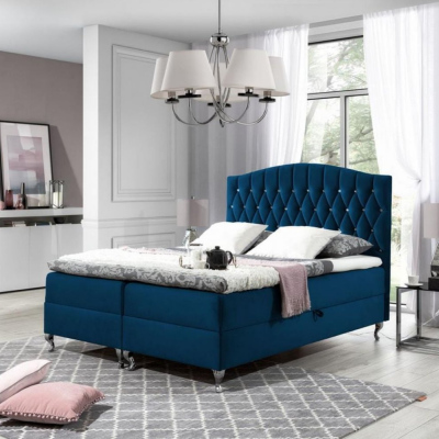 Elegantes Bett 120x200 PEGGY – blau + Gratis-Topper