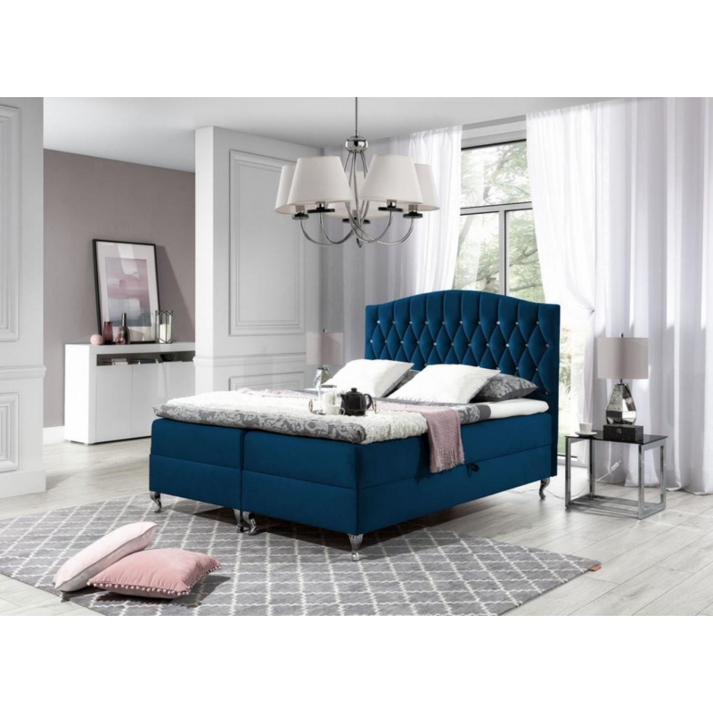 Elegantes Bett 120x200 PEGGY – blau + Gratis-Topper