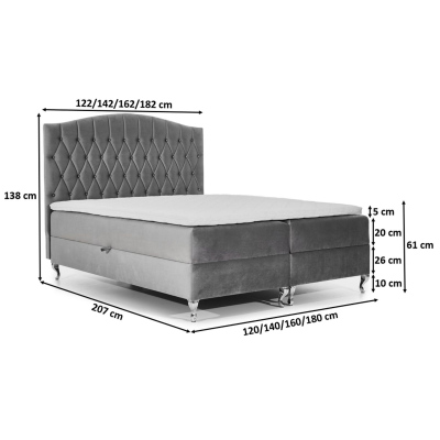 Elegantes Bett 120x200 PEGGY – grau + Gratis-Topper