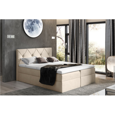 Elegantes Kontinentalbett 160x200 CARMEN – Beige + Gratis-Topper