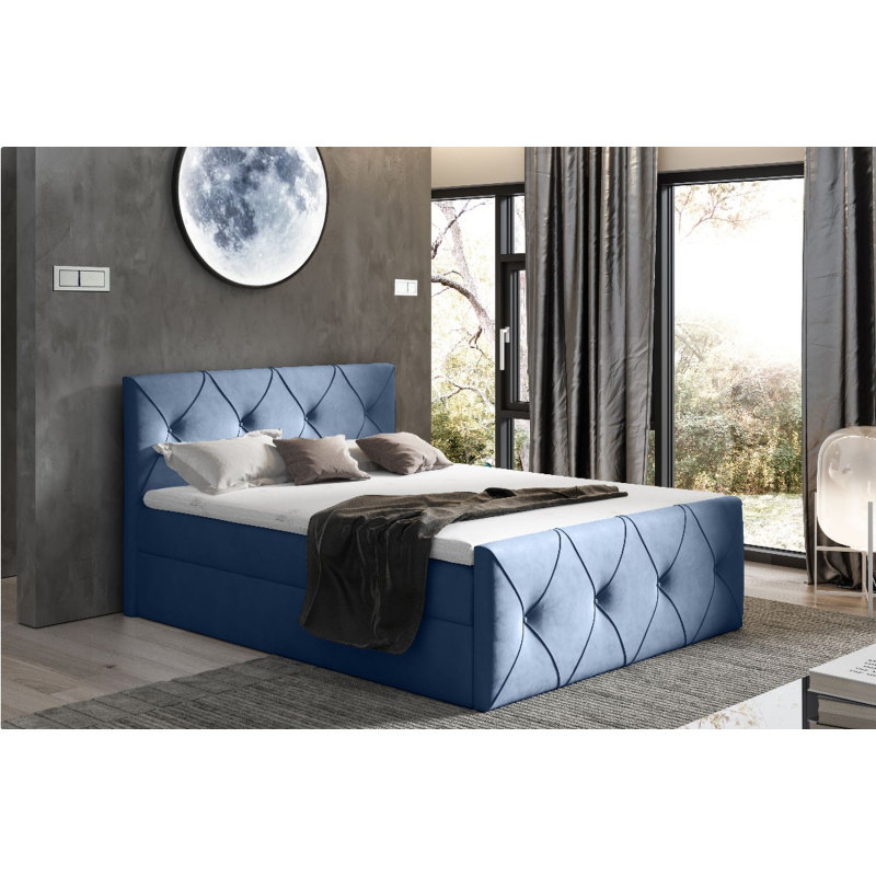 Kontinentales Bett 120x200 CARMEN LUX – blau + Gratis-Topper