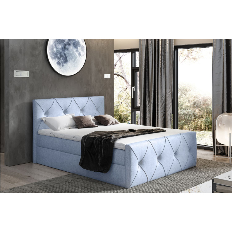 Kontinentales Bett 160x200 CARMEN LUX – Hellblau + Gratis-Topper