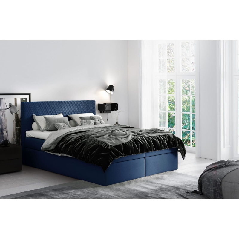 Modernes gepolstertes Doppelbett Alessio blau 140 + Gratis-Topper