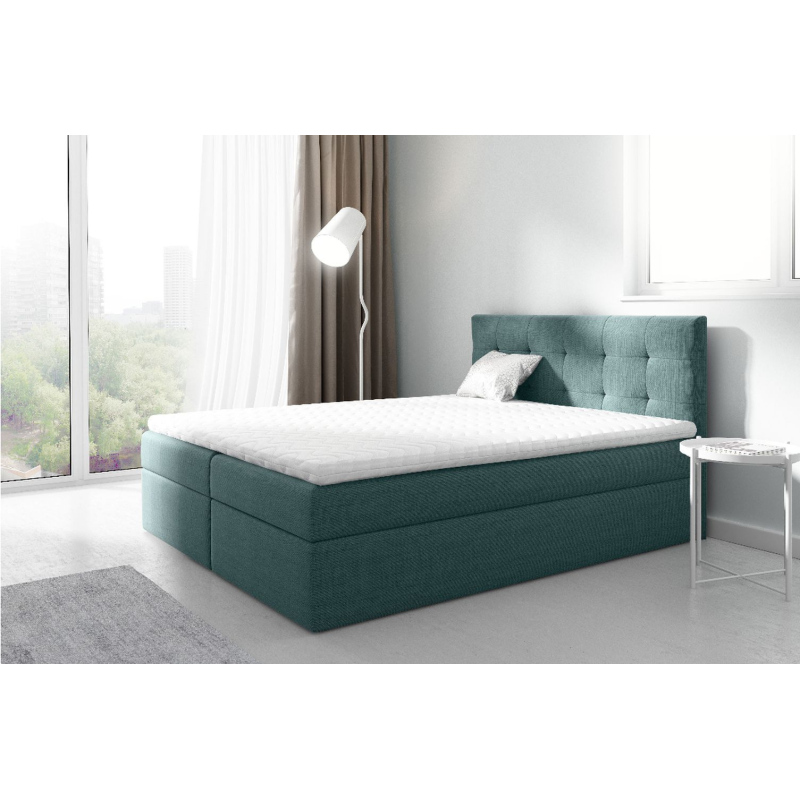 Gepolstertes Boxspringbett 200x200 IVANA 2 – Blau + GRATIS Topper