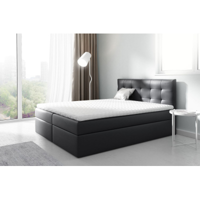 Gepolstertes Boxspringbett 180x200 IVANA 2 – schwarzes Öko-Leder + GRATIS Topper