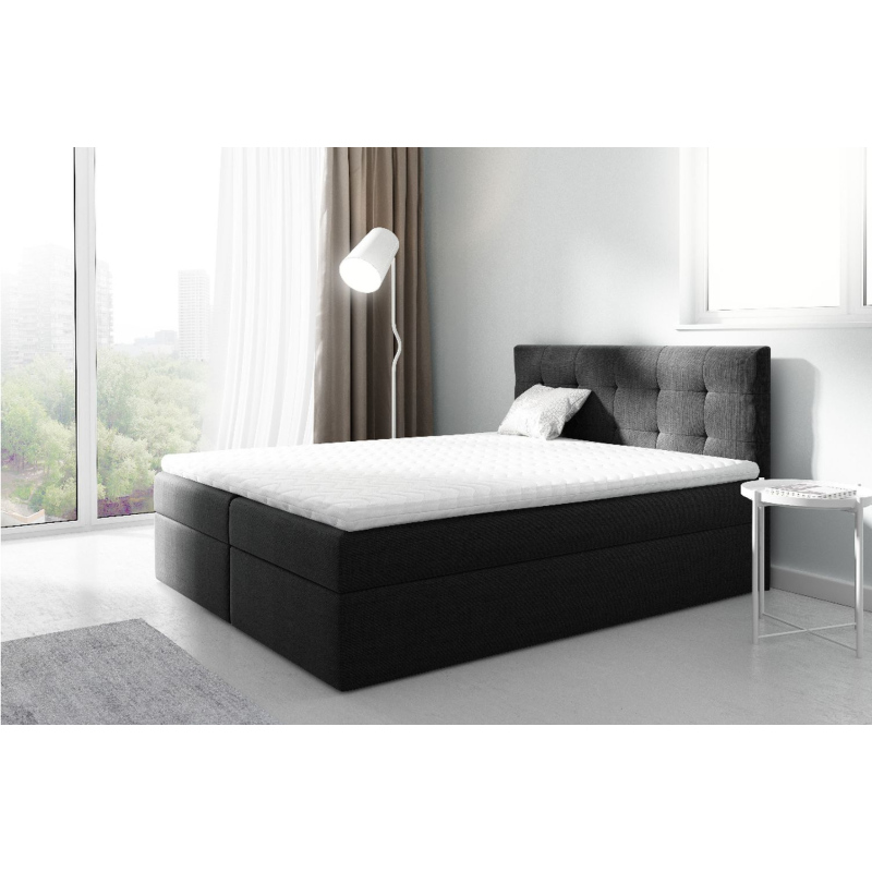 Gepolstertes Boxspringbett 140x200 IVANA 2 – Schwarz + GRATIS Topper