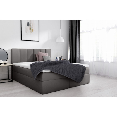 Doppelbett 200x200 SVEN – graues Öko-Leder + GRATIS-Topper